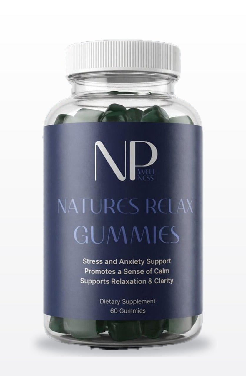 The Natures Relax Gummies jar, front label with all six doses printed
