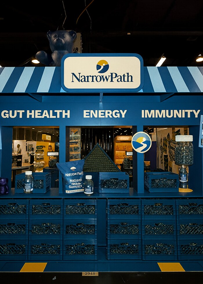The NarrowPath event booth with gut health, energy and immunity displays