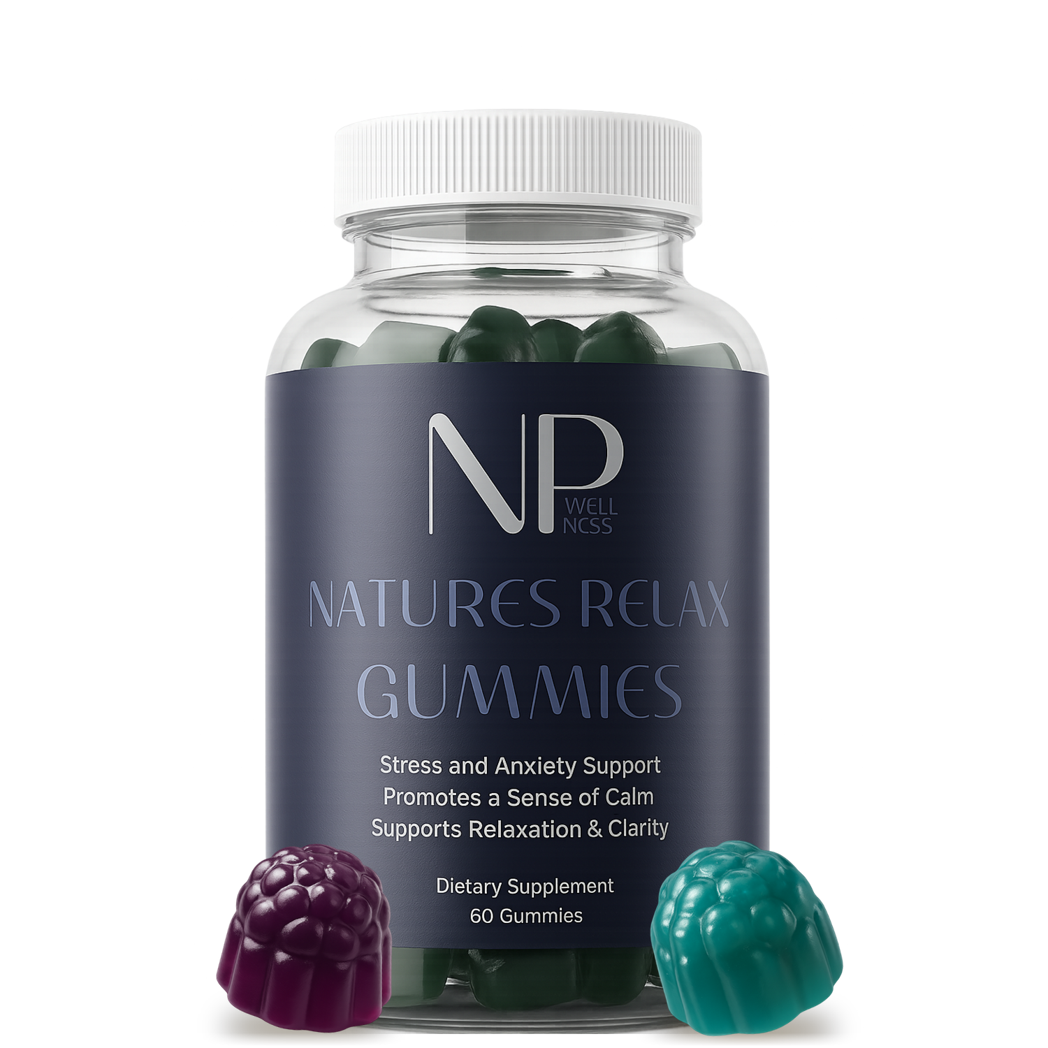 Natures Relax Gummies, 60-count bottle, with loose gummies