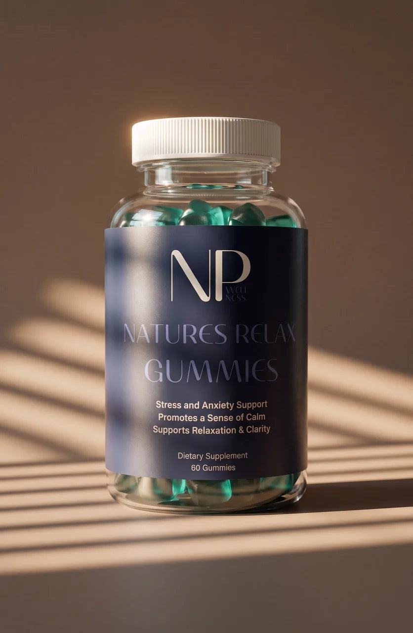 The Natures Relax Gummies jar with the six doses printed on the front